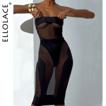 Ellolace Elegante, heiße, sexy Dessous, durchsichtiger, trägerloser Body, halbes Kleid, 2-teiliges Set, verführerisches Spleißen, Party-Queen-Kostüm
