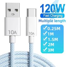 120 W Schnelllade-USB-zu-Typ-C-Datenkabel, extra lang, Typ-C-USB, schnelle Datenleitung, 0,25–3 m, für iPhone, Android-Kamera, universell