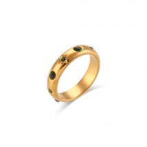 E.B.belle 18K Gold Plated Green Zircon Pearl Rings For Women Waterproof Hypoallergenic Dainty Gold Ring Stainless Steel Jewelry