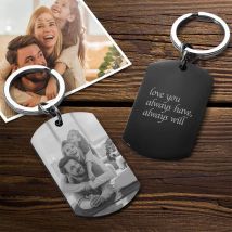 Personalisierter Foto-Schlüsselanhänger aus Edelstahl mit Lasergravur und Text, Liebesbild-Schlüsselanhänger als Geschenk für Freunde und Familie