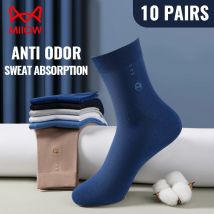 MiiOW 100% Pure Cotton Socks Men Business Dress Long Sock Black White Antibacterial Anti Odor Crew Socks Breathable Sport Sock