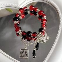 Rotes Perlen armband im chinesischen Stil für Frauen, die Schmetterlings quasten ketten anhänger armbänder mit dunklem gotischem Schmuck