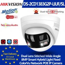 Hikvision DS-2CD1383G2P-LIUF/SL 8MP 4K Doppia lente cucita 180 °   Telecamera IP di rete POE con luce ibrida intelligente grandangolare MD 2.0 Audio