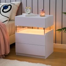 Cubehom Nachttische, schwarzer Nachttisch mit LED-Licht, moderner Nachttisch mit 3 Schubladen für Schlafzimmer, Wohnzimmer
