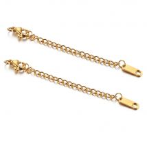 10 Stück vergoldete Edelstahl-Verlängerungsschwanzkette mit Karabinerverschlüssen, Verbinder für DIY-Schmuck, Halskettenzubehör