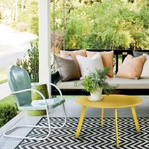 Runder Terrassen-Couchtisch aus Stahl, moderner 27,5-Zoll-Beistelltisch aus wetterbeständigem Stahl für den Außenbereich, für Terrasse, Apartment, Schlafzimmer