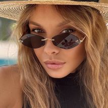 Protective Glasses Fashion Irregular Sunglasses Women Retro Brand Design Metal High Quality Vintage Rhombus Rimless Glasses