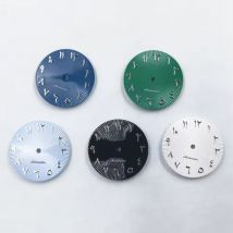 Neiton 29 mm Zifferblatt mit arabischen Ziffern, blau, schwarz, weiß, grün, silbrige Nieten, ohne Leuchtkraft, für NH35/NH36-Uhrwerk