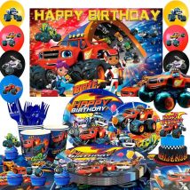 Forniture per feste Monster Truck, 140 pezzi Decorazioni di compleanno e set di stoviglie - Monster Truck Piatti Tazze Tovaglia Palloncino Sfondo ecc.