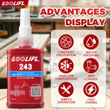 243 Blue Medium Strength Threadlockers, Universal Thread Adhesives, For All Metal Threaded Components, Removable Waterproof 50ML