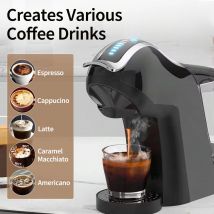 Brutelle Macchina da caffè a capsule 5 in 1 19 bar Completamente automatica per uso domestico di piccole dimensioni Serbatoio dell'acqua rimovibile da 1 litro Universale compatibile 1450 W