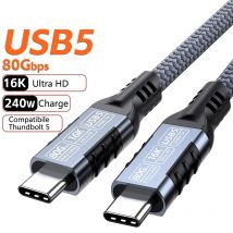 Hannord 80Gbps Thunderbolt 5/4 Cavo USB 5 240W 16K a 60Hz Tipo C Ricarica rapida Cavo di trasferimento dati da USB C a C per MacBook Pro/Air