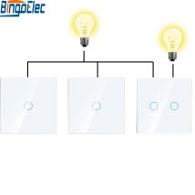Bingoelec 1/2/3Gang 3-Wege-Wandlichtschalter, Treppen-Touch-Schalter, Glassensorplatte, EU-Standard, blaue Hintergrundbeleuchtung, 3er-Pack