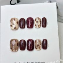 10 Stück weinrotes Quadrat, handgefertigt, zum Aufdrücken der Nägel, Winter-Kunstnägel, einfache tragbare Nägel zum Aufkleben, künstliche Nägel, Servies Diego Diego Diego Diego