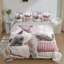 Modisches, süßes Bettbezug-Set mit 3D-Katzenmuster, Ganzjahres-Bettwäsche-Set, weicher, bequemer Bettbezug für Schlafzimmer, Gästezimmer