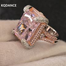 KQDANCE Heavy Craft Ringe aus massivem 925er-Sterlingsilber mit rosafarbenem Diamant-Edelstein mit hohem Kohlenstoffgehalt, edler Schmuck für Frauen
