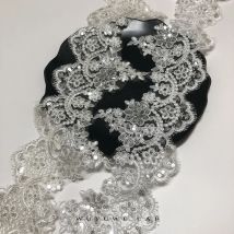 Delicate 1Yard 13cm Elfenbein/Weiß Aufzeichnung Stoff Pailletten Blume Venise Venedig Mesh Spitze Trim Applique Sewing Handwerk für Hochzeit Dezember
