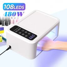 480W UV LED Lamp for Nails 108 LEDs Nail Dryer with Red Light Whitening Mode Large Space Manicure Lamp 4 Timer Settings