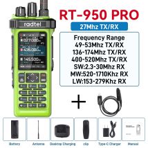 Radtel RT-950 Pro Green + Programming Cable Walkie Talkie with GPS APRS 10W Bluetooth Phone Programming Ham Radio RT-950PRO SSB