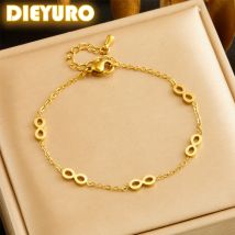 DIEYURO 316L Edelstahl Golden Unendlichkeitssymbol Armband Damen 2024 Neuer Trend Lichtecht Nummer 8 Handkette Schmuck Geschenk