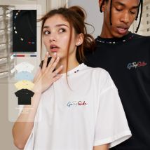 Stilvolles 4-Farben-Unisex-T-Shirt mit sauberer Passform für Herren, kurzärmelig, lässig, Rundhalsausschnitt, Regenbogen-Stickerei, Top, koreanische Paarkleidung