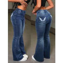 Y2k Casual Stretchy Hohe Taille Flügel Gestickte Flare Bein Jeans Sexy Retro Tasche Skinny Ausgestattet Festival Jeans Für Frauen