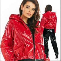 Frauen PVC Patent Leder Jacke Casual Latex Sweatshirts Mantel Shiny PU Lose Crop Tops Plus Größe