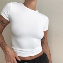 Odzież damska Koszulka z krótkim rękawem Slim Fit Tops Kobieca koszulka z dzianiny O-Neck Street Wear Sex Sporty 2024 Y2K New2410