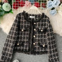 Neue Tweed Jacke Mantel Luxus Runway Herbst Winter Frauen Schlank Tweed Jacken für Frauen V-ausschnitt Quasten Mode Damen Jacken Mantel