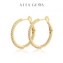 Attagems Moissanite Hoop Earrings for Women 1.5mm D Color 925 Sterling Silver Plated Yellow Diamond Earring Wedding Fine Jewelry
