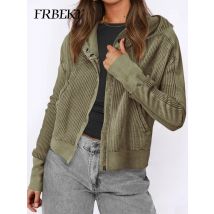 Jacke Frauen Herbst Winter Street Style Kapuze einfarbige Jacke Reiß verschluss Langarm Hoodie Kurzteil Strickwaren Oberbekleidung