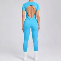 Nahtlose Yoga-Overalls, Sport-Fitness-Kombination, Hüftheben, offener Rücken, kurzärmeliges Set, Outdoor, Fitnessstudio, Workout, Trainingsanzüge für Damen