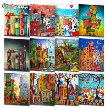 PhotoCustom Malen nach Zahlen Landschaften Haus Acryl Zeichnung Leinwand Ölgemälde nach Zahlen für Erwachsene Kits Landschaft Home Decor