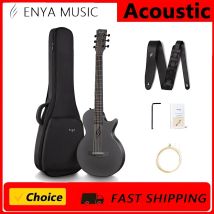 Set chitarra Enya da 35" per principianti - Chitarra acustica Nova Go nera in fibra di carbonio con custodia da concerto, chiave da cintura, panno per la pulizia delle corde