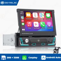GEARELEC 1 din Autoradio Android Carplay Auto 7 "IPS Touch Screen retrattile manuale GPS Navi Android13 Lettore video multimediale