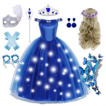 Cinderella Prinzessin Cosplay Kostüm Mädchen Schmetterling Leuchtendes Puffy Kleid Hochzeit Blumenmädchen Kleid Karneval Ballkleid