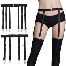 Schwarze Einfachheit Sexy Strumpfgürtel für Frauen Oberschenkelhohe Strümpfe Verstellbare elastische Beinsocke Hosenträger Gürtel 4/6 Metallklammern
