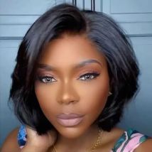 FUGANGXIU-Pixie Cut Straight Wigs Burmese Hair 100% Human Hair 13x4 Lace Front Human Hair Wigs Dark Brown #4 Natural Color