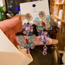 Asymmetrische Diamant kreis Kristall blumen ohrringe Palast art bunte Retro-Ohrringe
