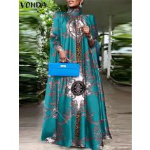 Vonda Frauen elegantes Party kleid 2024 Stehkragen sexy ärmelloses Sommerkleid bedrucktes Maxi kleid lässig Fledermaus ärmel lange Robe