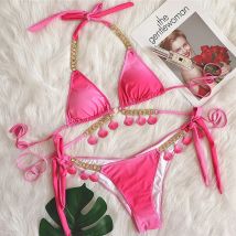 Rosa sexy Bikinis 2025, Badeanzug mit Strasssteinen, Damen-Bademode, weiblich, Push-Up-Bikini, Strand-Badebekleidung, Badeanzüge, Pool-Badende