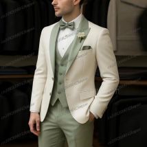 Neuer weißer und mintgrüner formeller Herrenanzug Bräutigam Trauzeuge Hochzeit Party Abschlussball Business Herren Smoking 3-teiliges Set Blazer Weste Hose