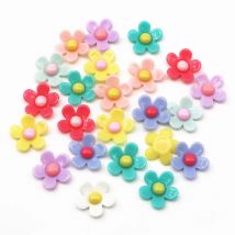 50PCS 17mm Mix Colors Resin Exquisite Five-petal Flowers Flatback Cabochon DIY Hair Bow Center/Craft Decoration Accessories