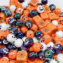16/32 Stück mehrfarbige Grimasse-Kürbisperlen, runde Acryl-Halloween-Perlen für Urlaub, Party, DIY, Dekoration, Basteldekoration, TMZ