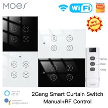 MOES Tuya Smart Life WiFi RF 2-Gang-Doppelvorhang-Blindschalter für Rollladen-Elektromotor mit Google Home Alexa
