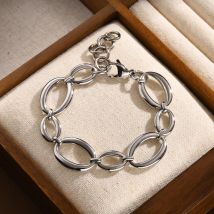 Stainless Steel Oval Handmade Chain Bracelet High Quality Premium Unique Design Light Luxury Jewelry For Women Party Gifts