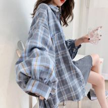 Mexzt Streetwear Plaid Shirts Frauen koreanische Mode übergroße Tops Harajuku täglich All-Match Langarm weibliche gelbe Blusen neu