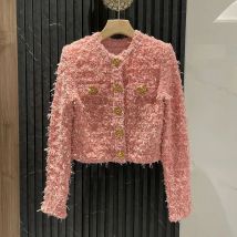 Kleine Duft Wind Gestrickte Kurze Jacke Für Frauen Herbst Elegante Mäntel Frühling Vintage Gold Tasten Langarm Strickjacke Tops