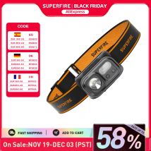 SUPERFIRE Mini potente lampada frontale da campeggio per escursionismo USB C ricaricabile lampada frontale con sensore LED lampada frontale per lavoro