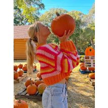 Eleganter bunter Langarm-Pullover 2024, Herbst/Winter, lässig, kurz, O-Ausschnitt, lange Ärmel, lockerer lässiger Pullover, Pullover-Oberteil A2957